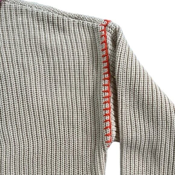 Anthropology NWT Kerri Rosenthal Beige Smiley Face Stitch Hooded Cardigan Medium - Picture 5 of 14